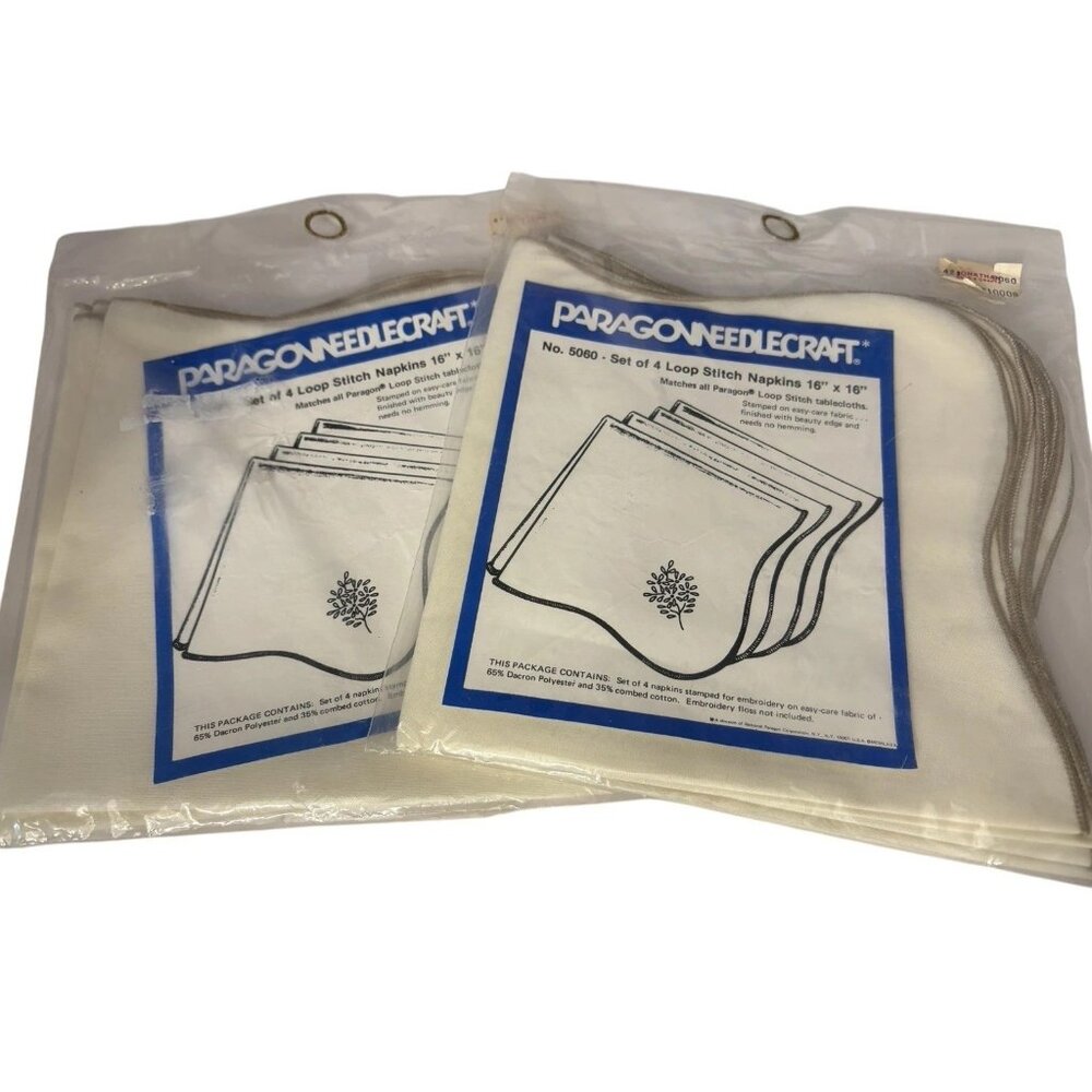 VTG Paragon Needlecraft Cross Loop Stitch Table Napkins 16”x16” 2 Packs Of 4 NOS